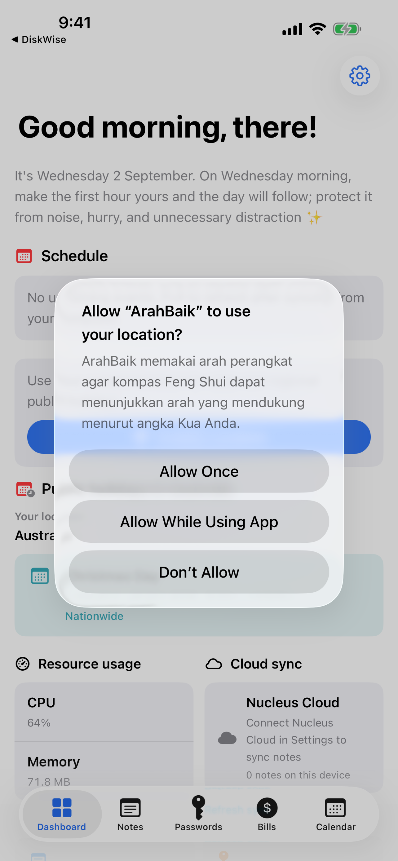 Nucleus dashboard on iPhone