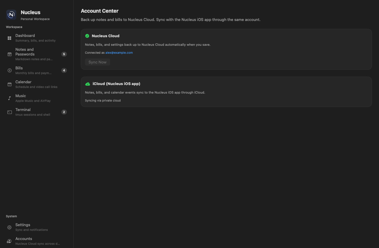 Account Center on macOS