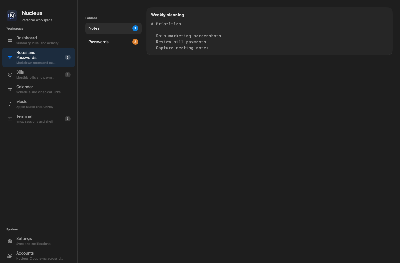 Notes workspace on macOS