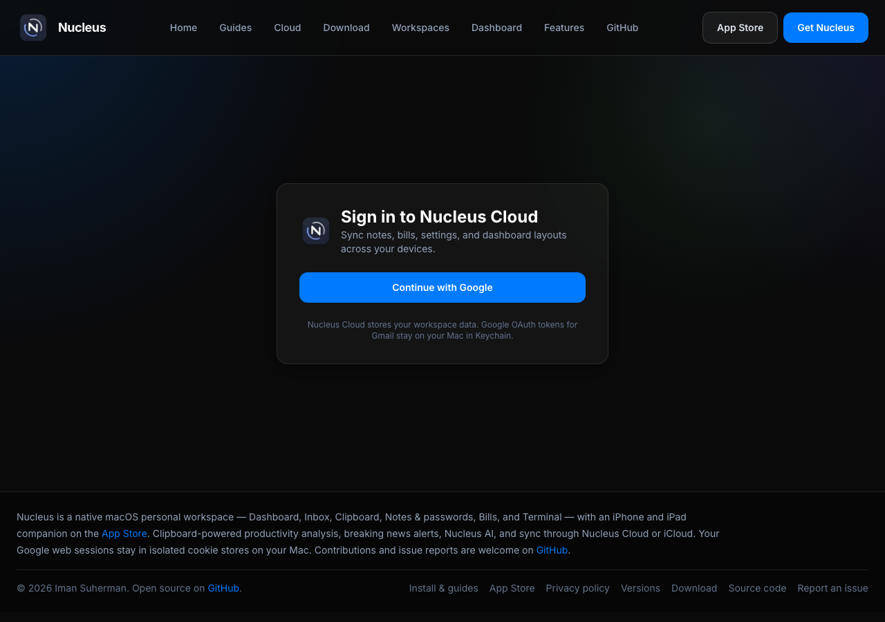 Sign in to Nucleus Cloud on the website